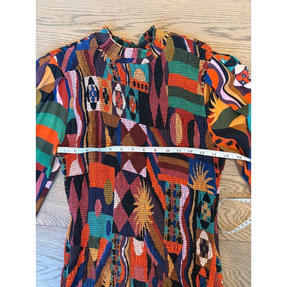 FARM Rio Tropical Shapes Smocked Midi Dress Multi Color Medium - Picture 7 of 11